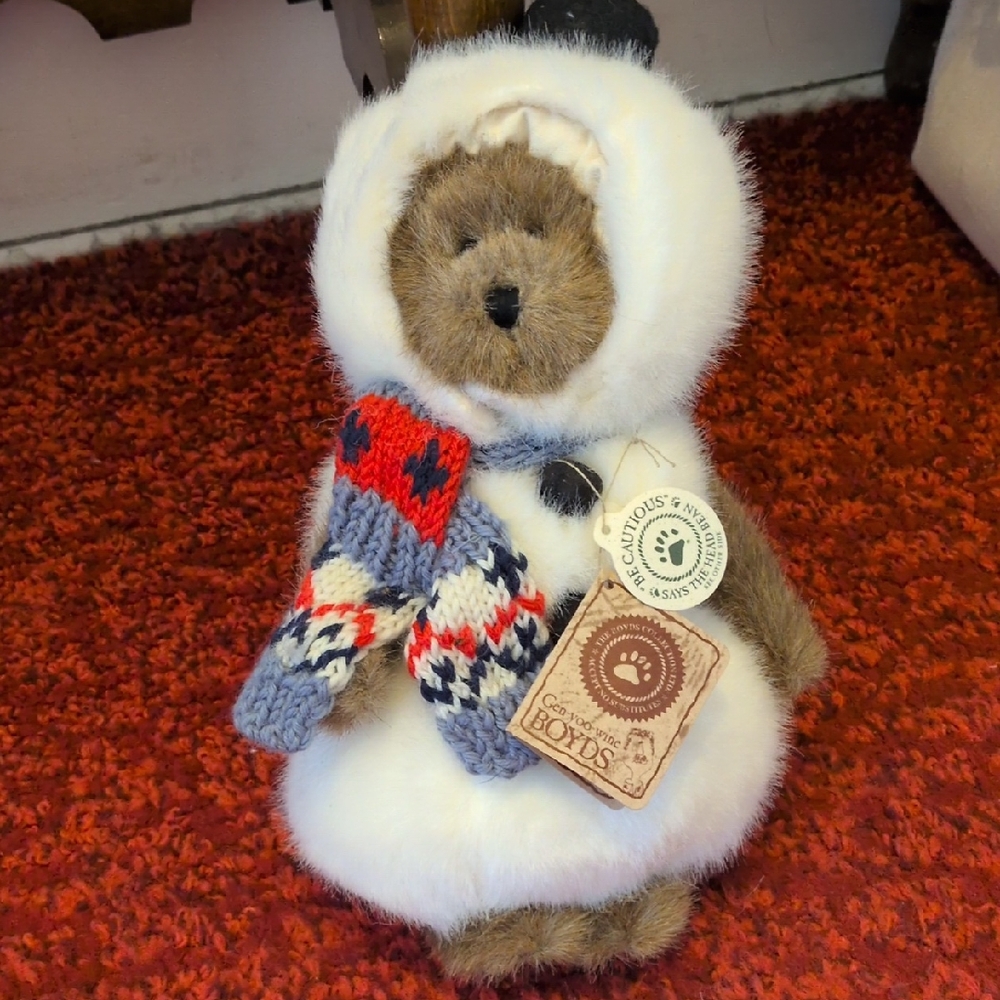 Plush Bear in White Coat with Knit Scarf
